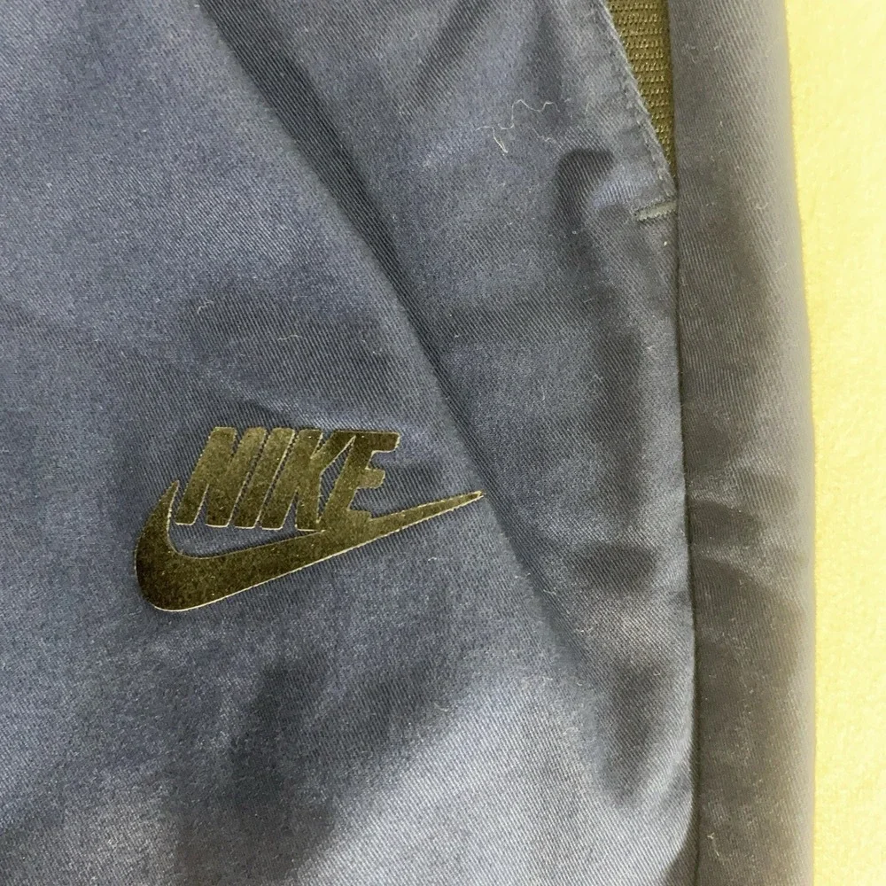 Nike Blue Jogger Pants Men's Medium Elastic Waist Cuffed Ankle Logo Zip‎ Fly